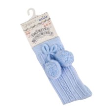 S355-B-06: Blue Knee Length Socks w/Pom Pom (0-6 Months)